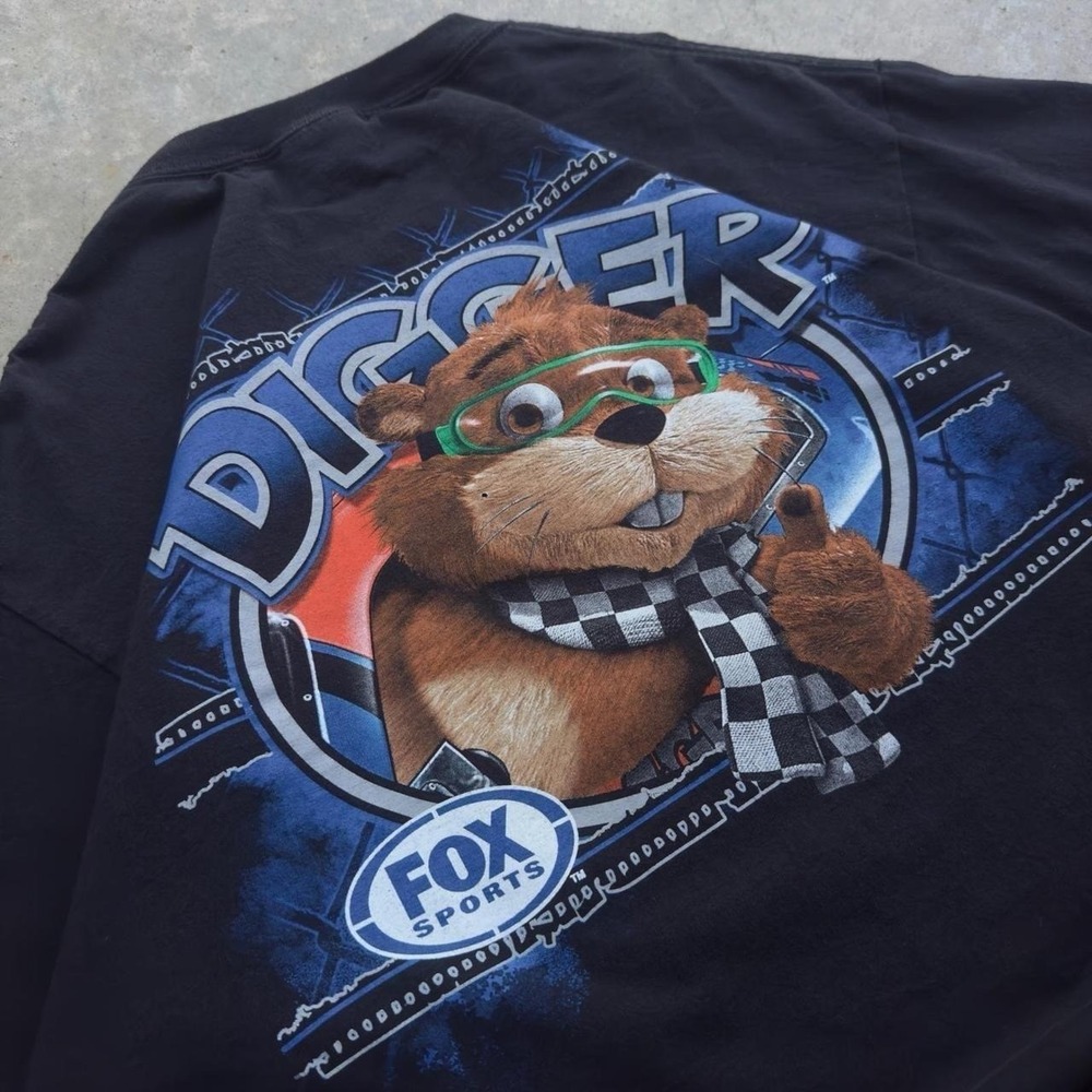 Vintage Y2K Chase Fox Sports Digger NASCAR Racing Graphic Tee Black XL (f3)